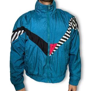 Esprit Vintage Blue and Black Windbreaker with 90s Aesthetic